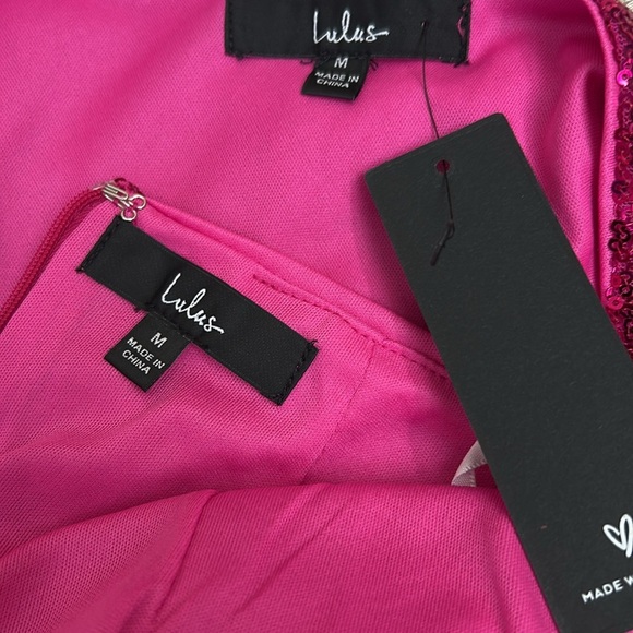 NWT Lulu’s Come My Way Magenta Sequin One-Shoulder Two-Piece Mini Dress size M - Picture 12 of 13